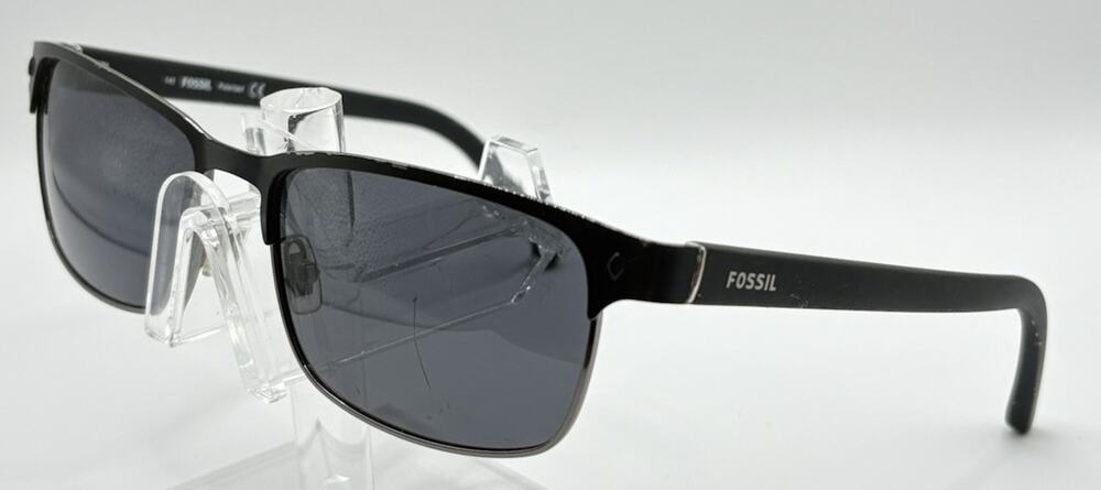 Fossil Rectangular Sunglasses Black Gray Polarized Men 57mm